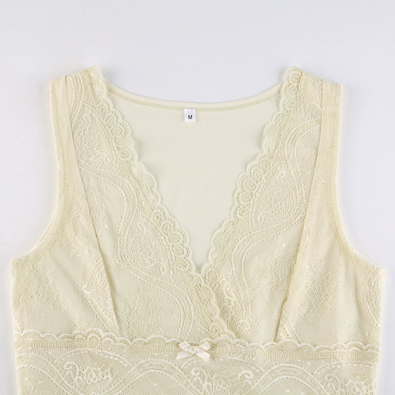 Lace Spliced Low Neck Strap Tank Top