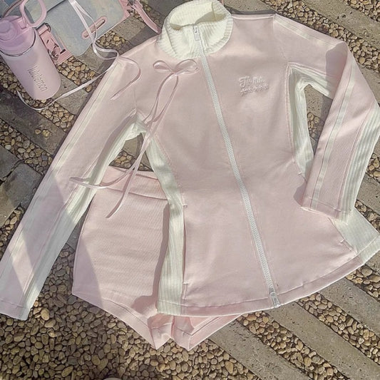 Baby pink girly sports top and shorts suit by12201