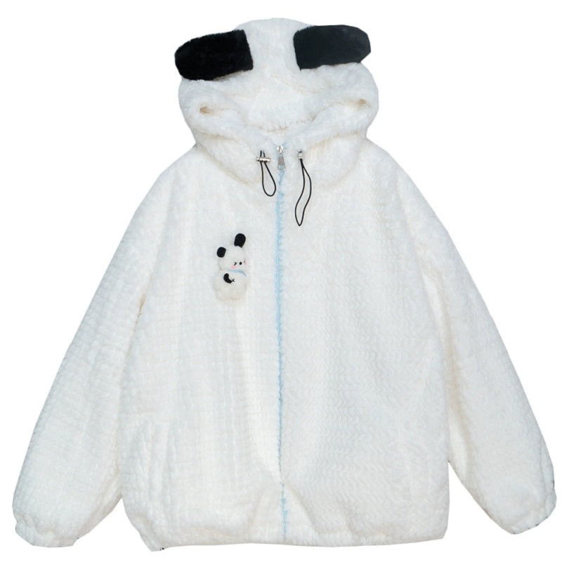 Cute White Dog Loose Hooded Plush Coat BY11282