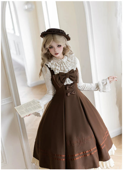 Embroidered Long JSK Twin Ruffled Bustier Lolita Dress BY1262