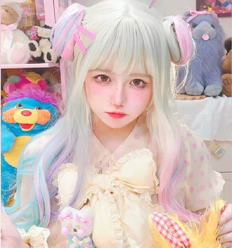 Pink blue purple gradient soft girl wig by241171