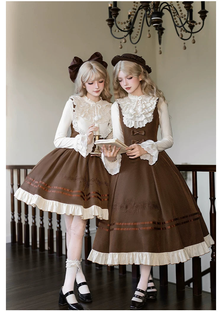 Embroidered Long JSK Twin Ruffled Bustier Lolita Dress BY1262