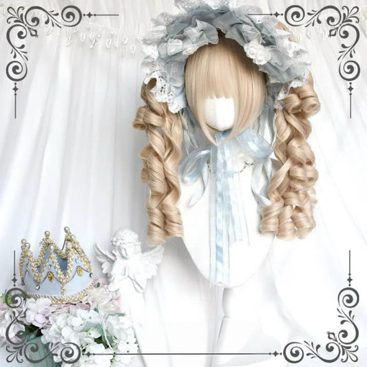 Pearl Beige Old-School Roman Curl Twin Ponytail Anime Doll Wig BY3355