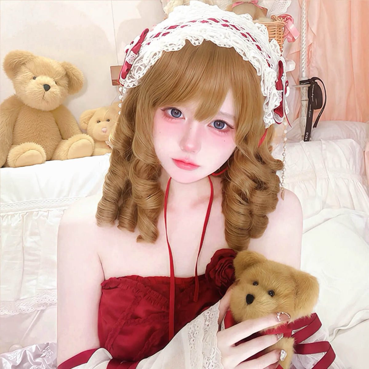 Pearl Girl Vintage Golden Brown Roman Curl Lolita Wig BY3366