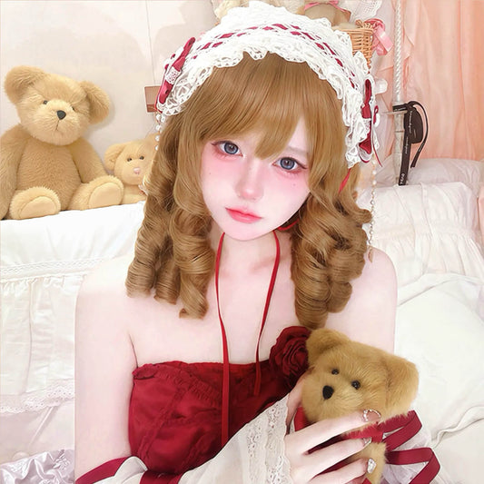 Pearl Girl Vintage Golden Brown Roman Curl Lolita Wig BY3366