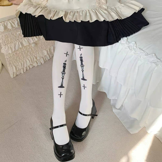 Prayer Print Lolita 80D Velvet Tights BY2211