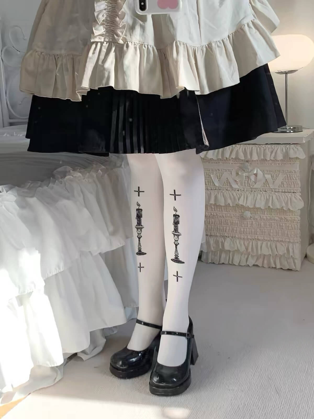 Prayer Print Lolita 80D Velvet Tights BY2211