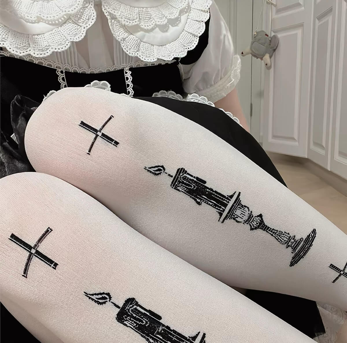 Prayer Print Lolita 80D Velvet Tights BY2211