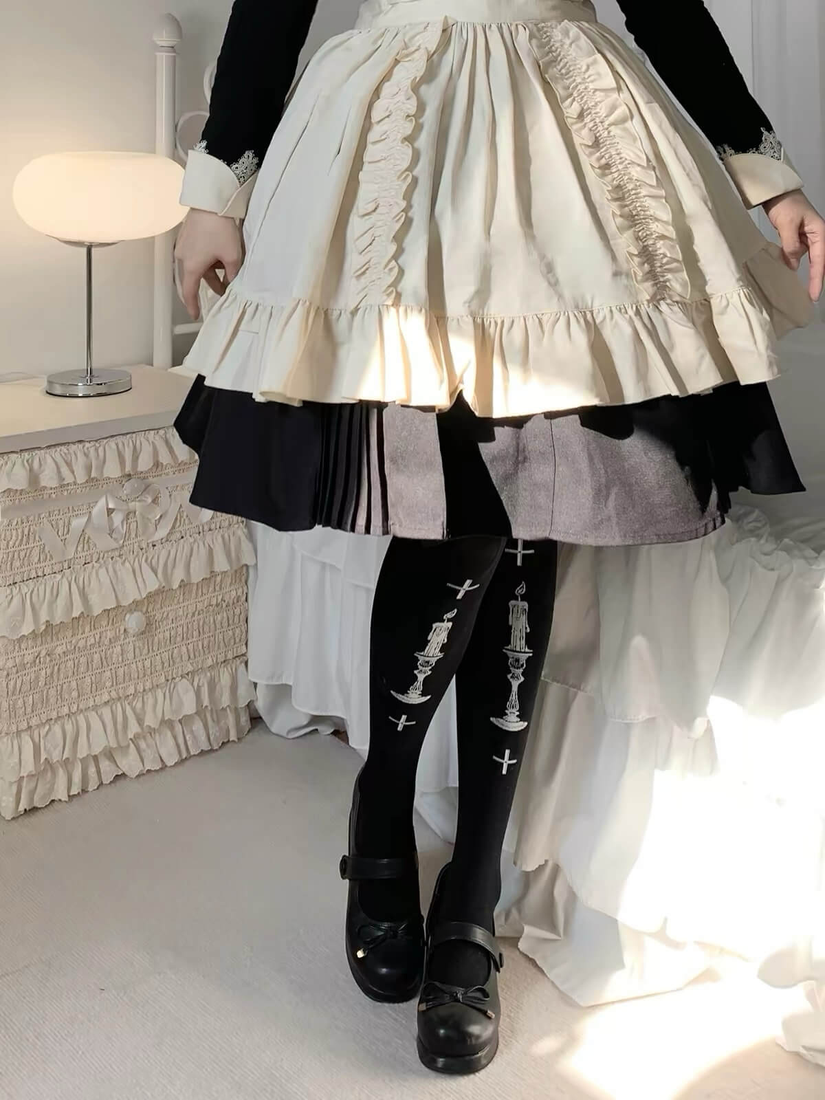 Prayer Print Lolita 80D Velvet Tights BY2211