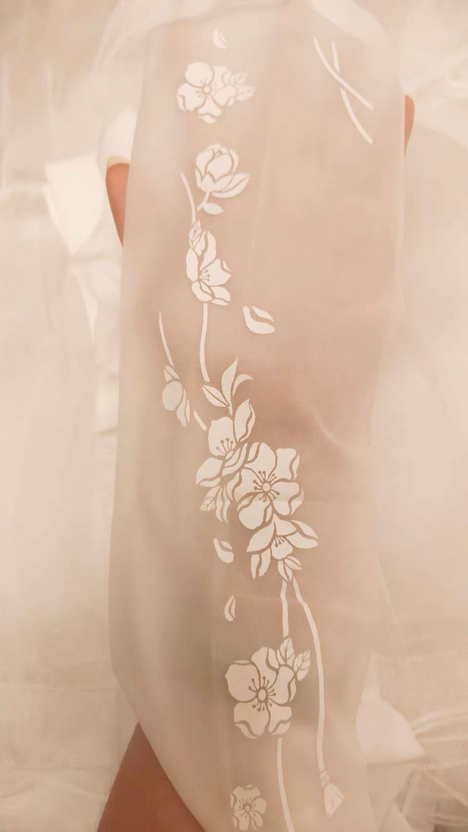 Sakura Fall Japanese Sakura Print Lolita Run-Resistant Tights model wearing detail
