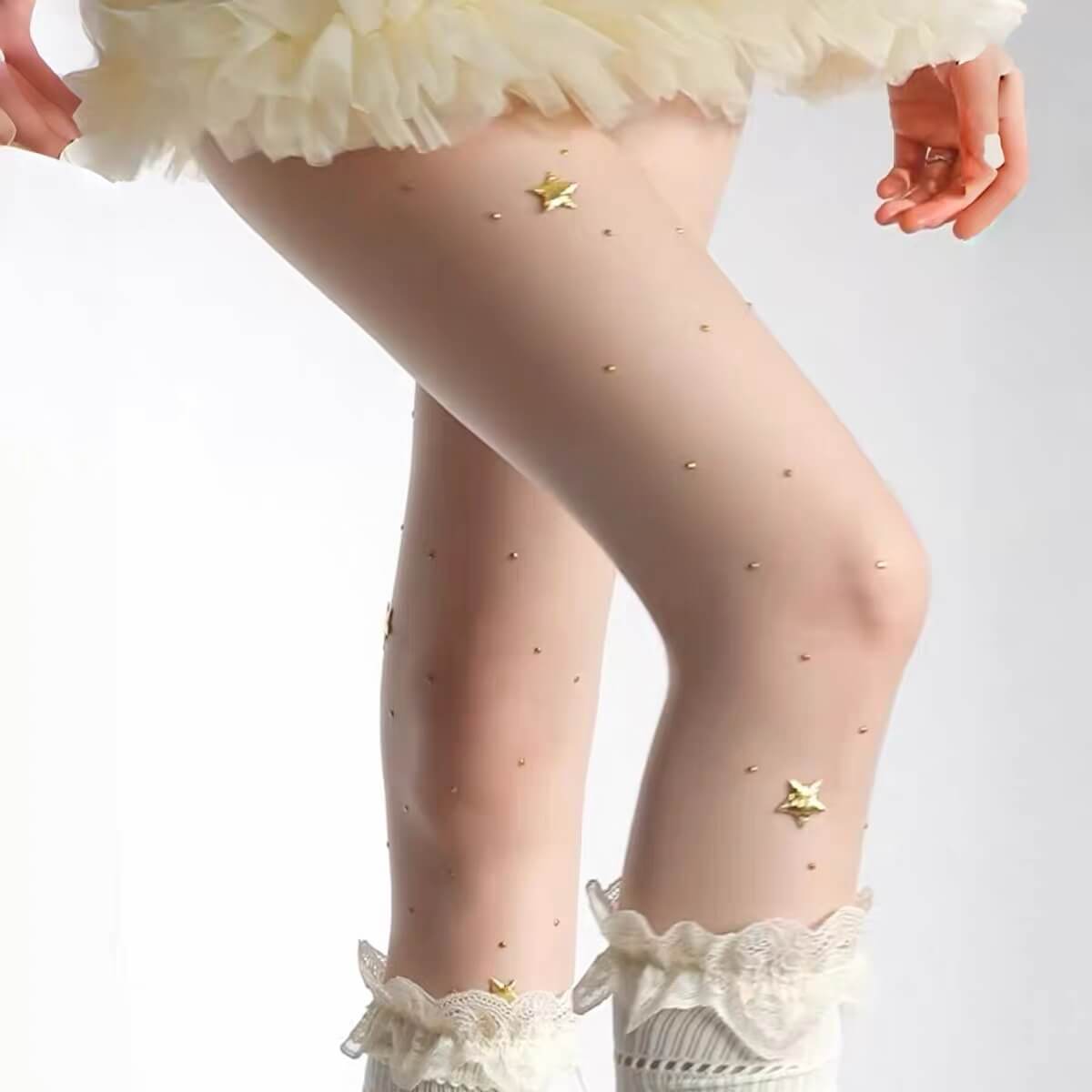 Star Rhinestone Polka Dot Sheer Tights BY9171