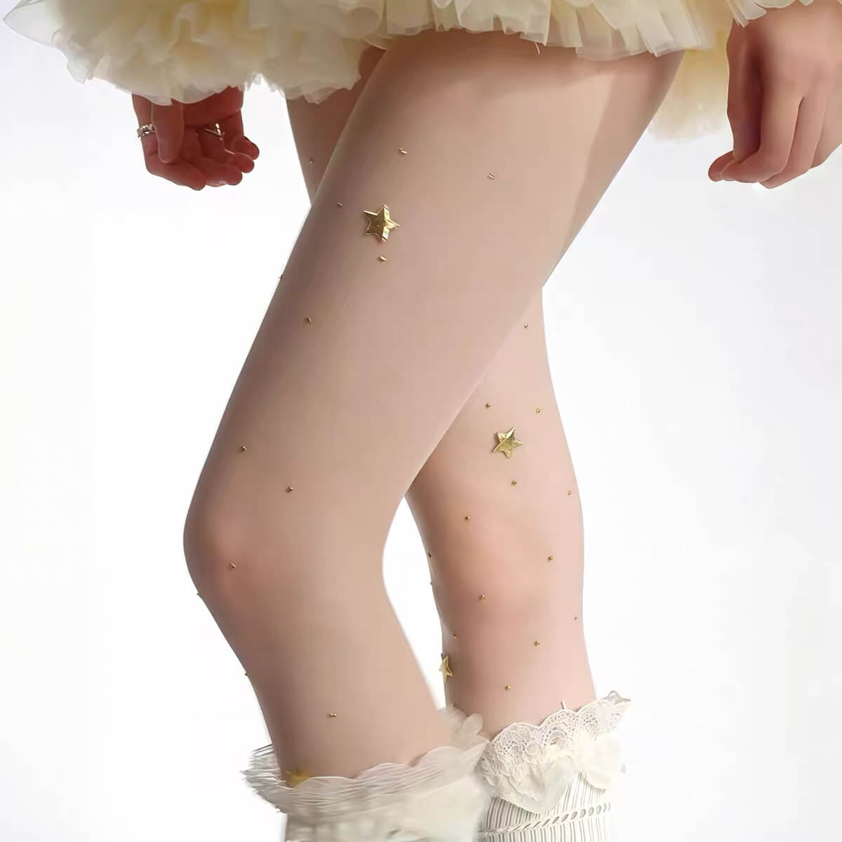 Star Rhinestone Polka Dot Sheer Tights BY9171