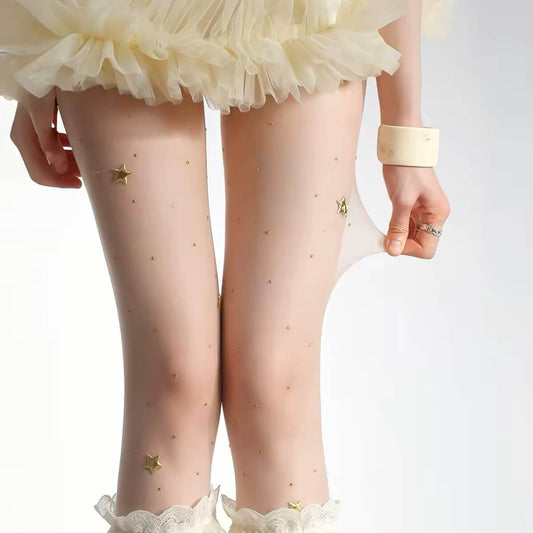 Star Rhinestone Polka Dot Sheer Tights BY9171