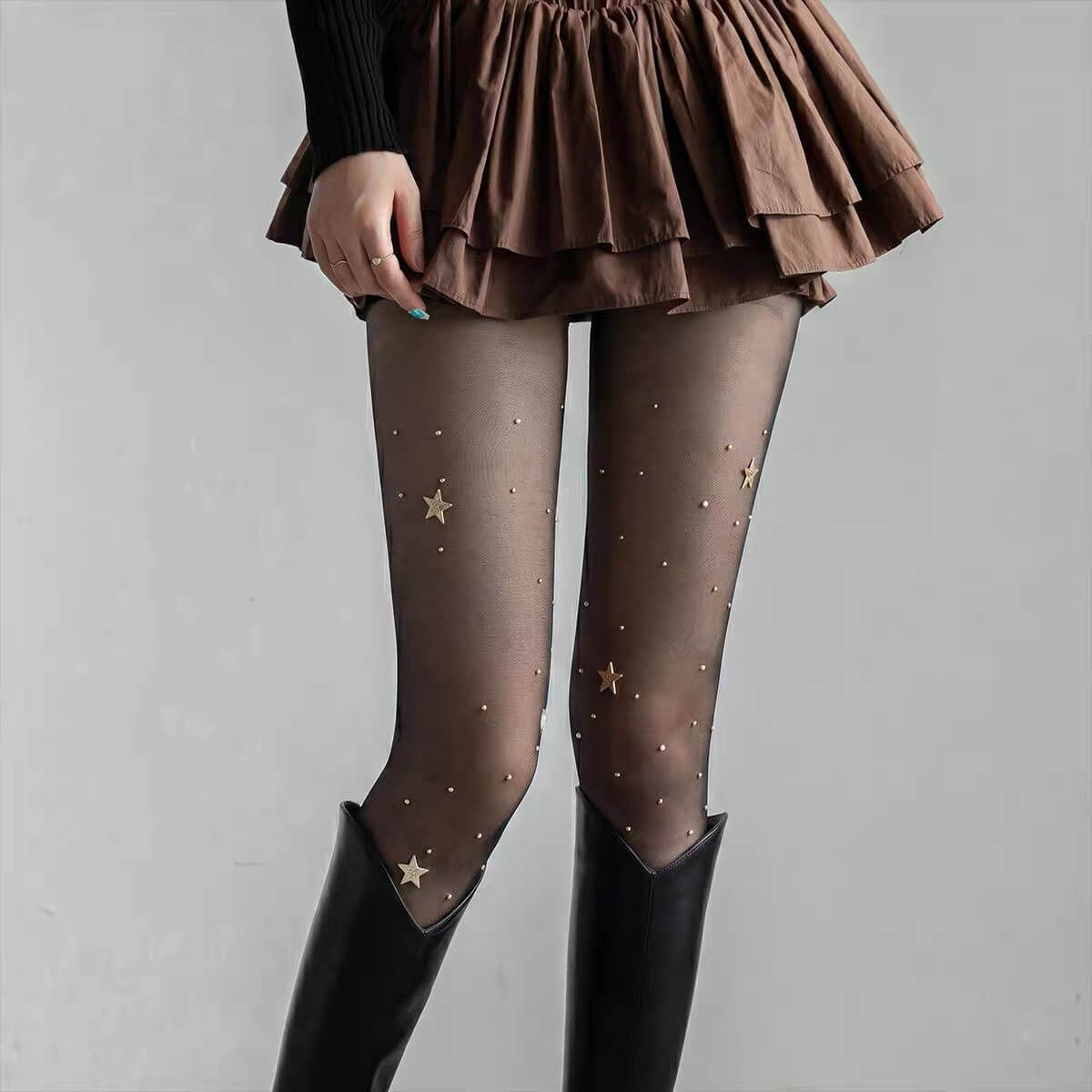 Star Rhinestone Polka Dot Sheer Tights BY9171