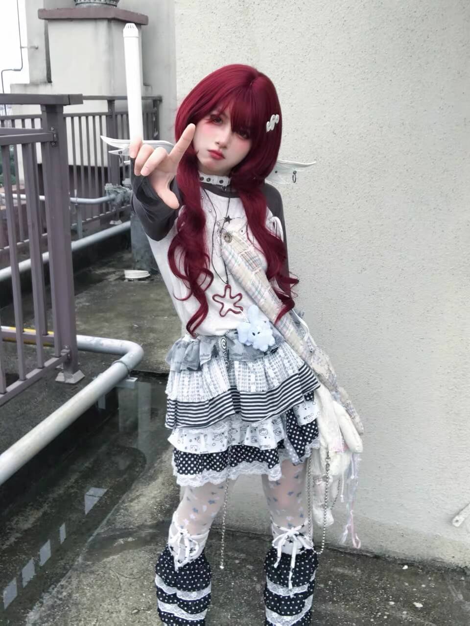 Strawberry Tart Anime Vibe Long Curly Wig model 
