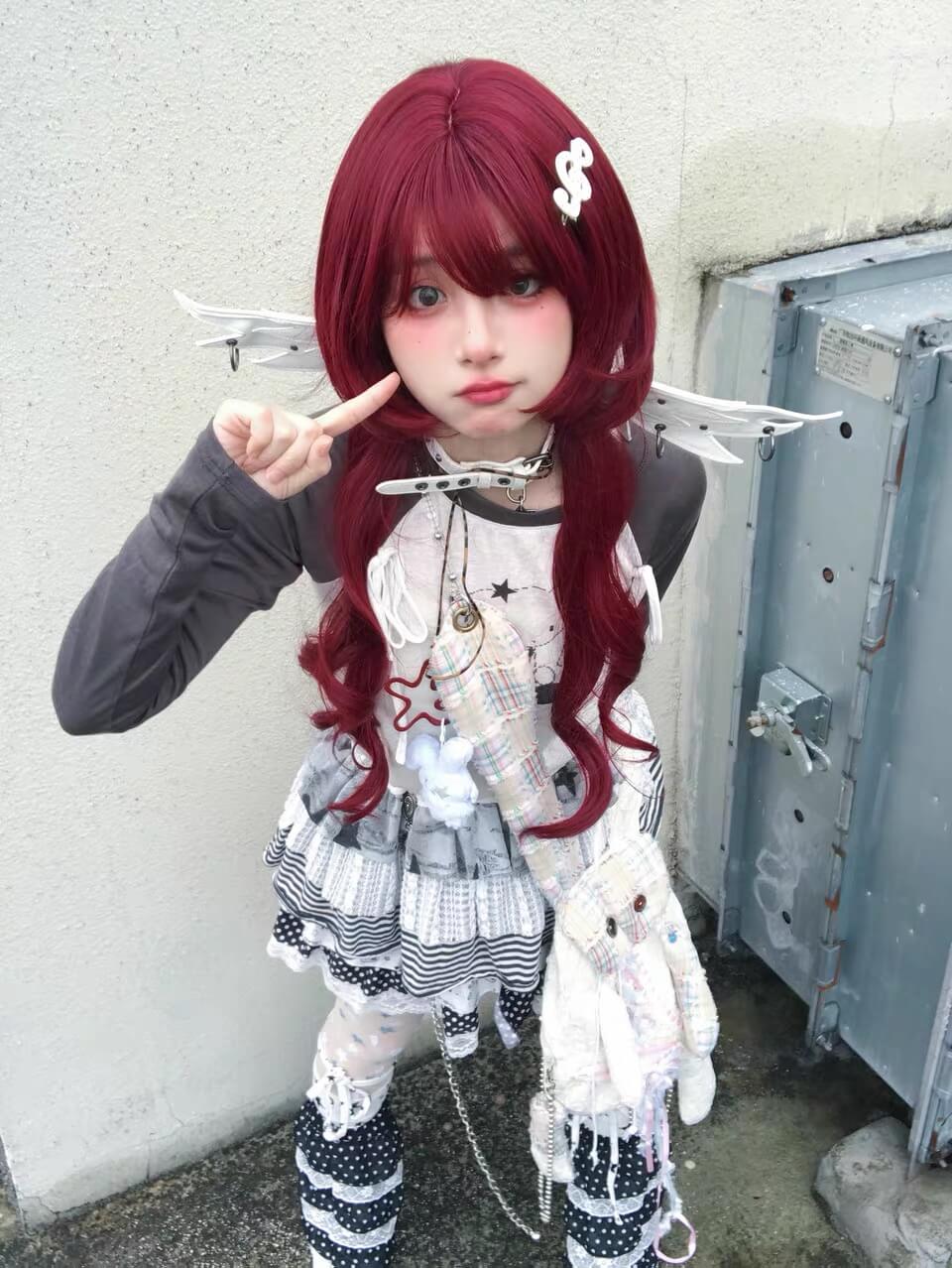 Strawberry Tart Anime Vibe Long Curly Wig