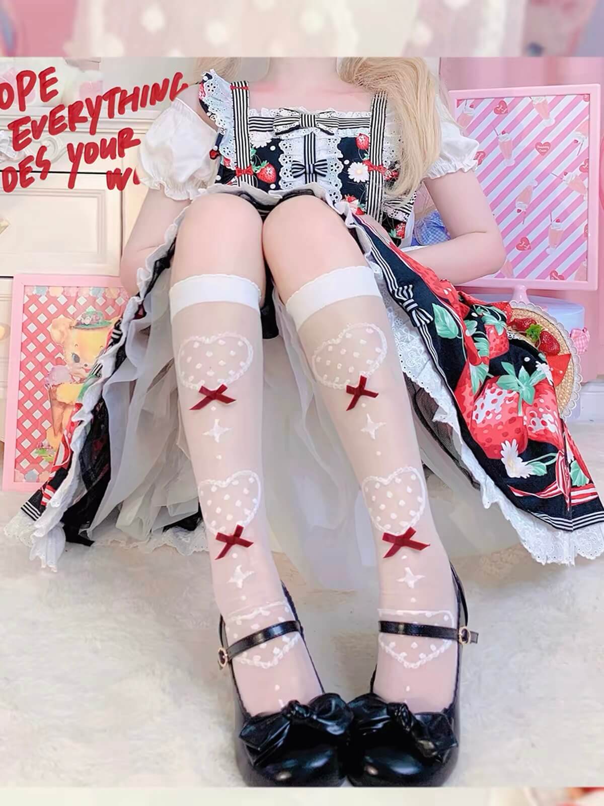 Sweet Heartbeat Lolita Thigh High Socks BY1166