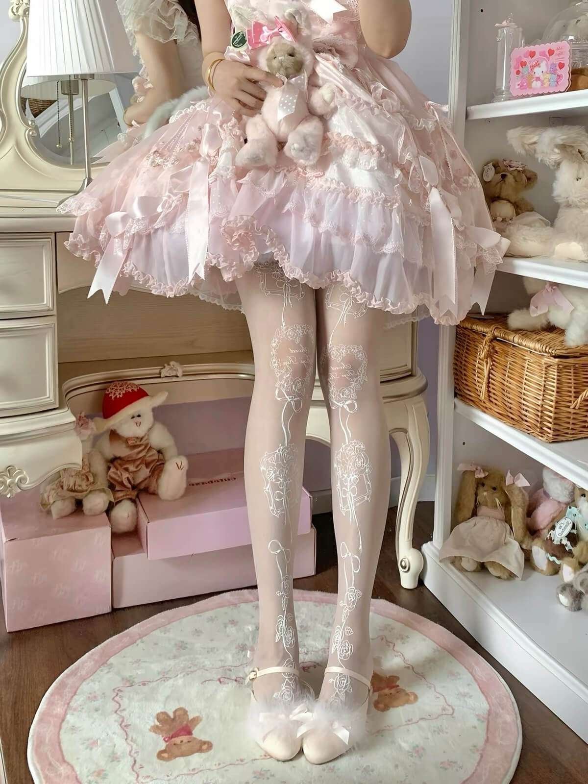 Sweet Lolita Rose Frame Print Sheer Tights BY9288
