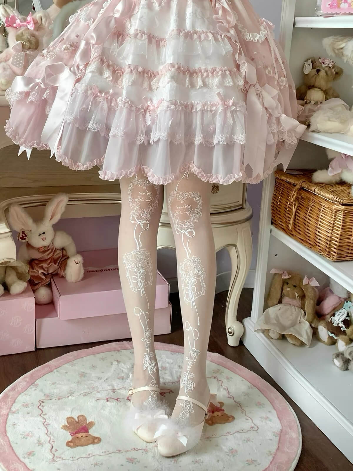Sweet Lolita Rose Frame Print Sheer Tights BY9288