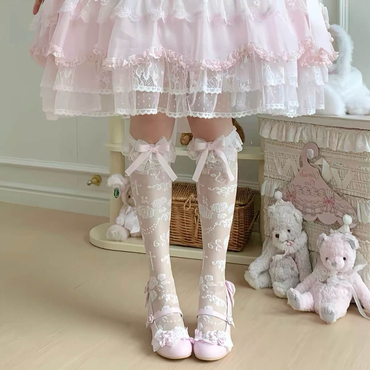 Twisted Rose Lolita Mid-Calf Kawaii Lolita Socks BY1122