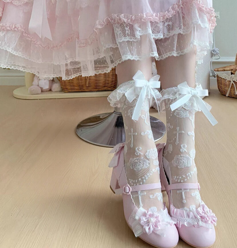 Twisted Rose Lolita Mid-Calf Kawaii Lolita Socks BY1122