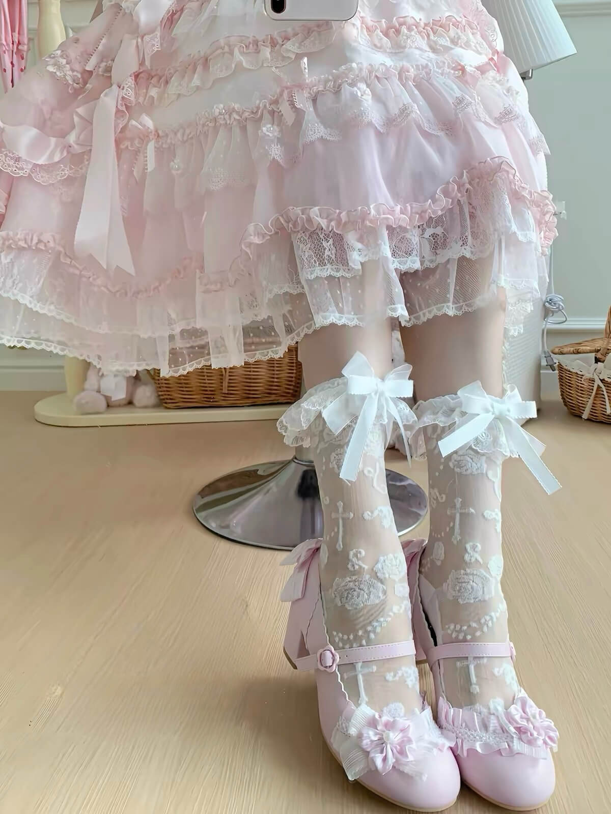 Twisted Rose Lolita Mid-Calf Kawaii Lolita Socks BY1122