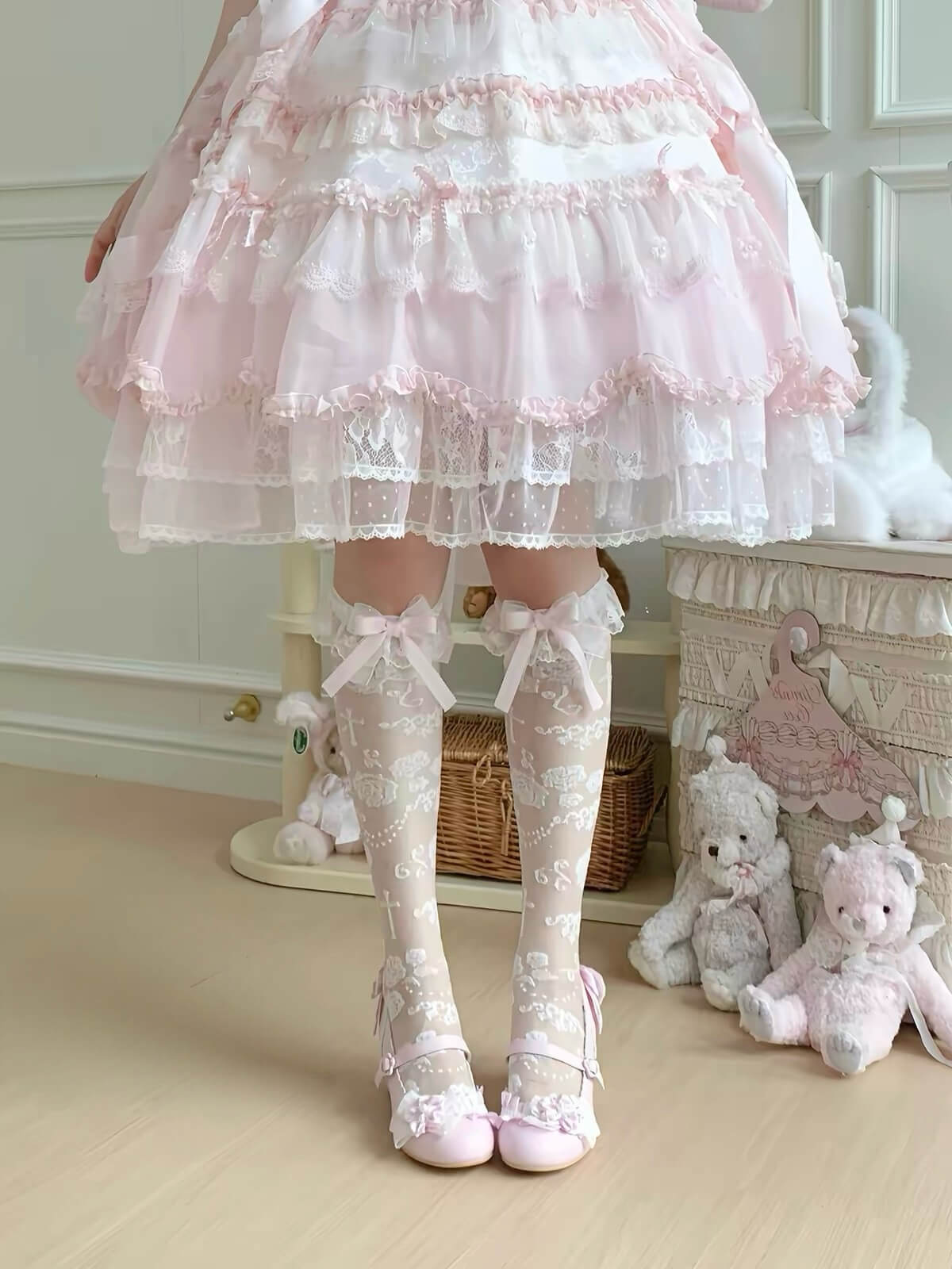 Twisted Rose Lolita Mid-Calf Kawaii Lolita Socks BY1122
