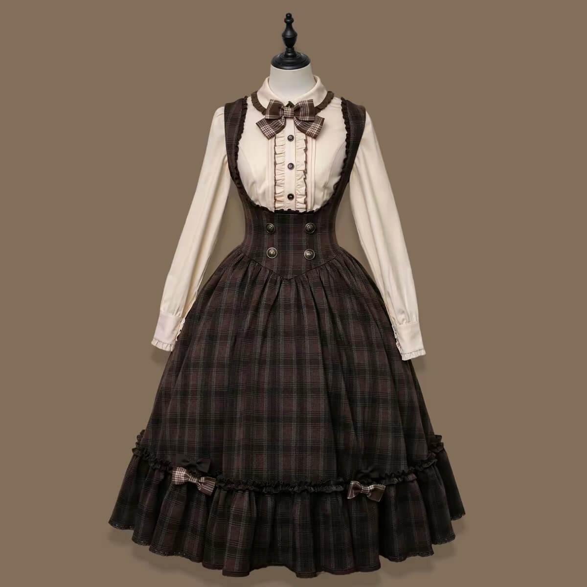 Vintage Chocolate Plaid Bustier Lolita Dress Set BY1180