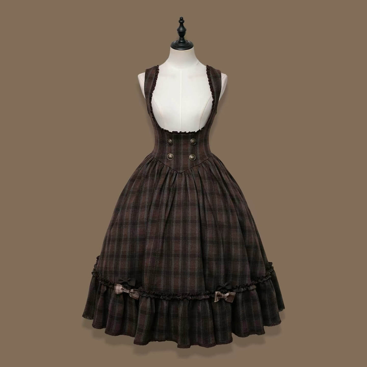 Vintage Chocolate Plaid Bustier Lolita Dress Set BY1180