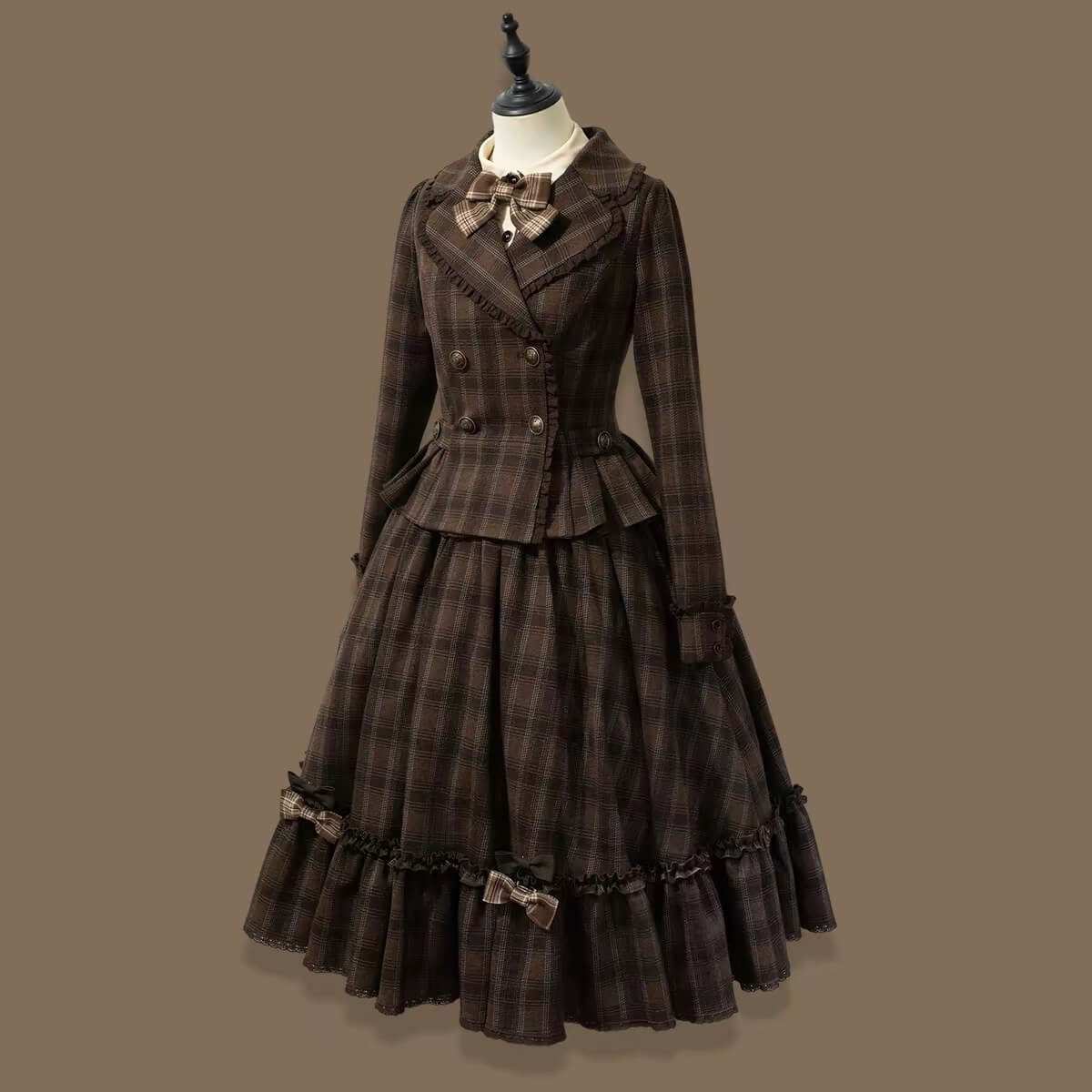 Vintage Chocolate Plaid Bustier Lolita Dress Set BY1180