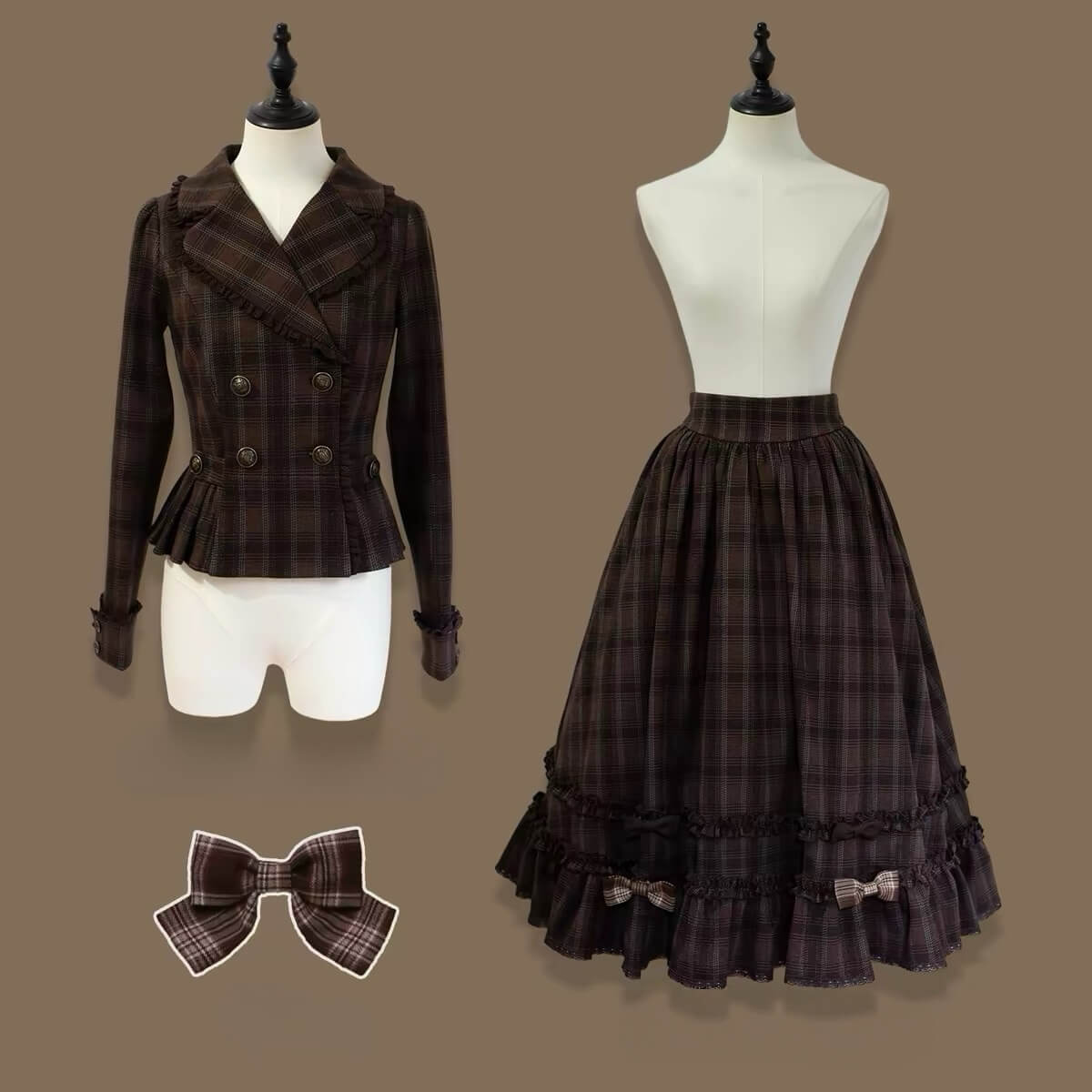 Vintage Chocolate Plaid Bustier Lolita Dress Set BY1180