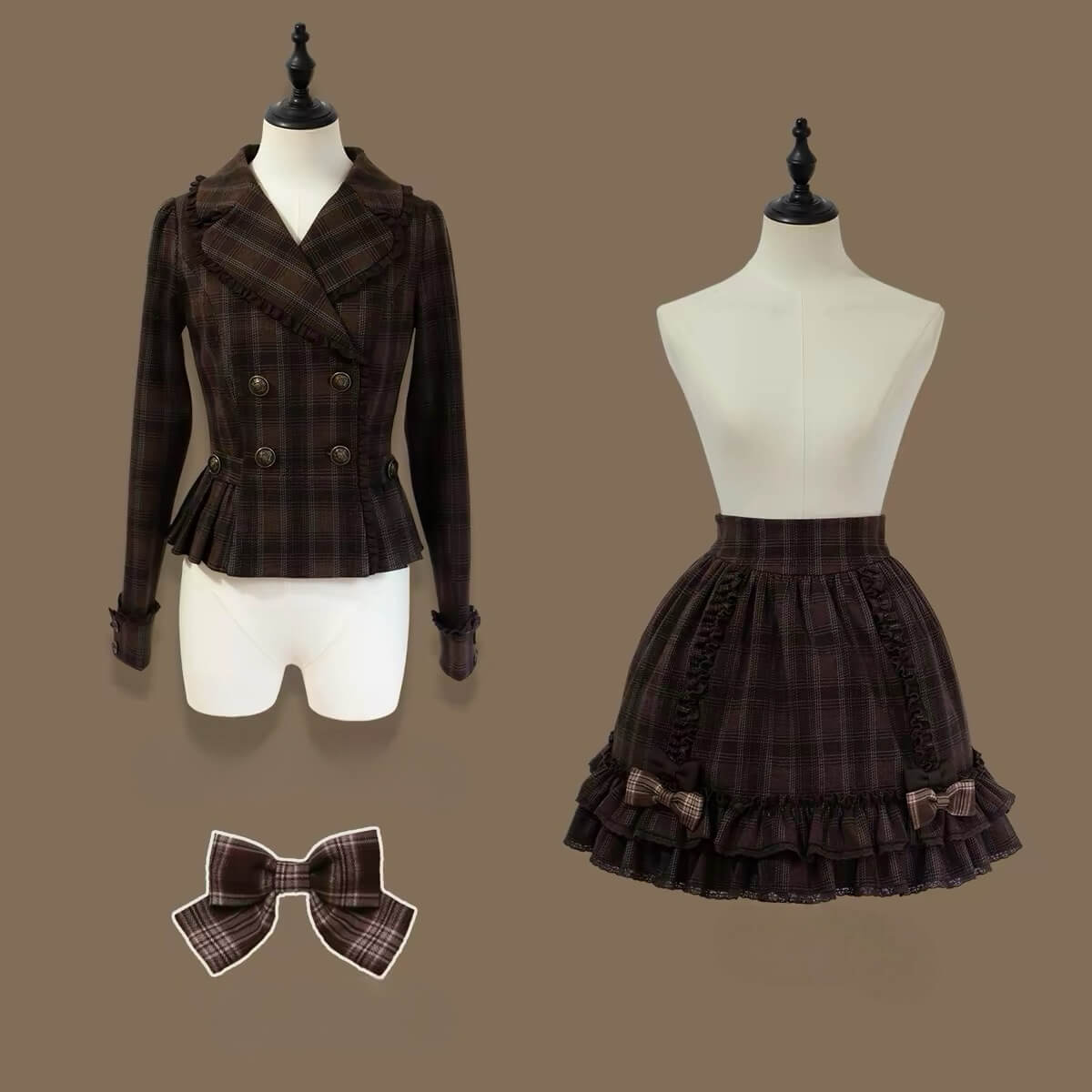 Vintage Chocolate Plaid Bustier Lolita Dress Set BY1180