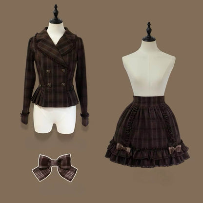 Vintage Chocolate Plaid Bustier Lolita Dress Set BY1180
