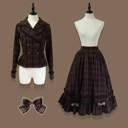 Vintage Chocolate Plaid Bustier Lolita Dress Set BY1180