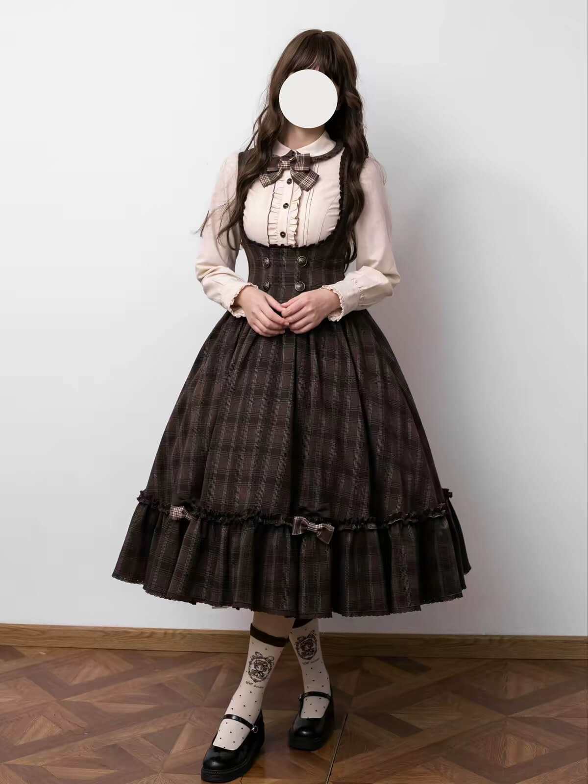 Vintage Chocolate Plaid Bustier Lolita Dress Set BY1180