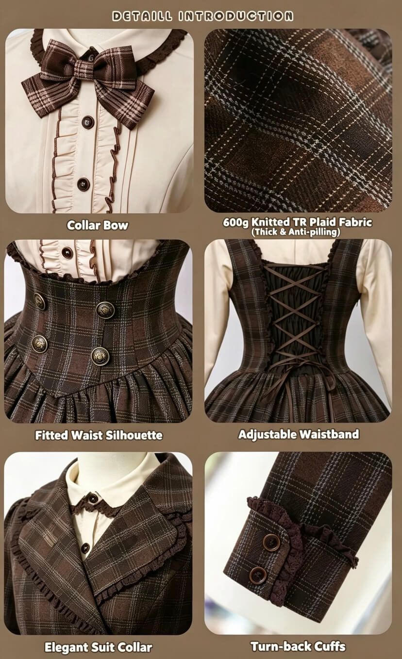 Vintage Chocolate Plaid Bustier Lolita Dress Set BY1180