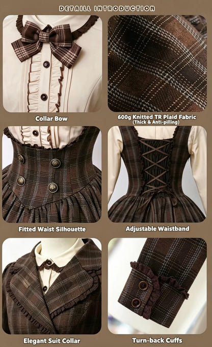 Vintage Chocolate Plaid Bustier Lolita Dress Set BY1180