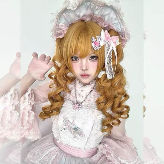 Wheat Doll Vintage Double Claw Clip Twin Pigtails Lolita Wig BY3388