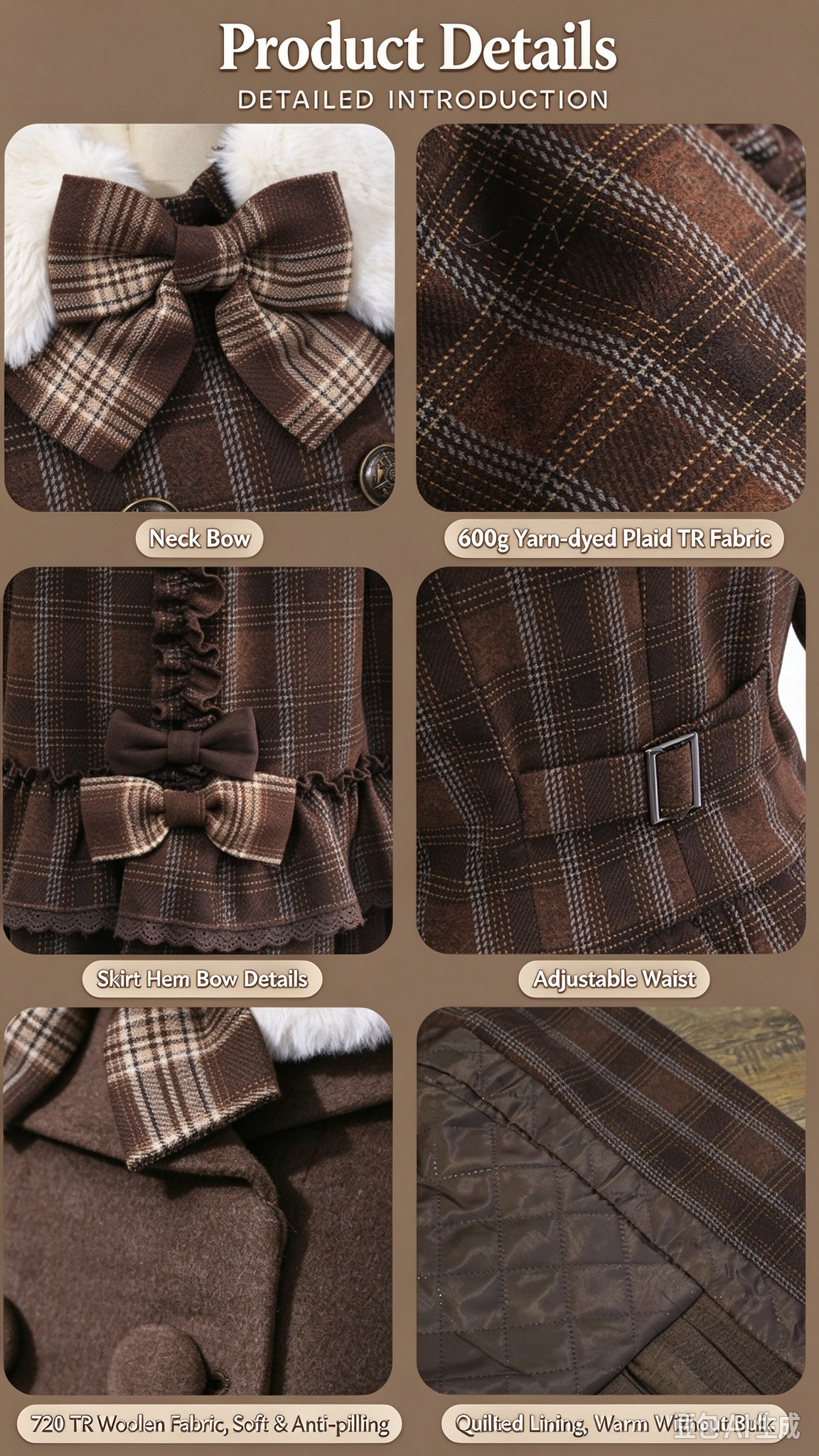 Vintage Chocolate Sweet Dream Lolita Winter  Plaid Dress Set BY1012