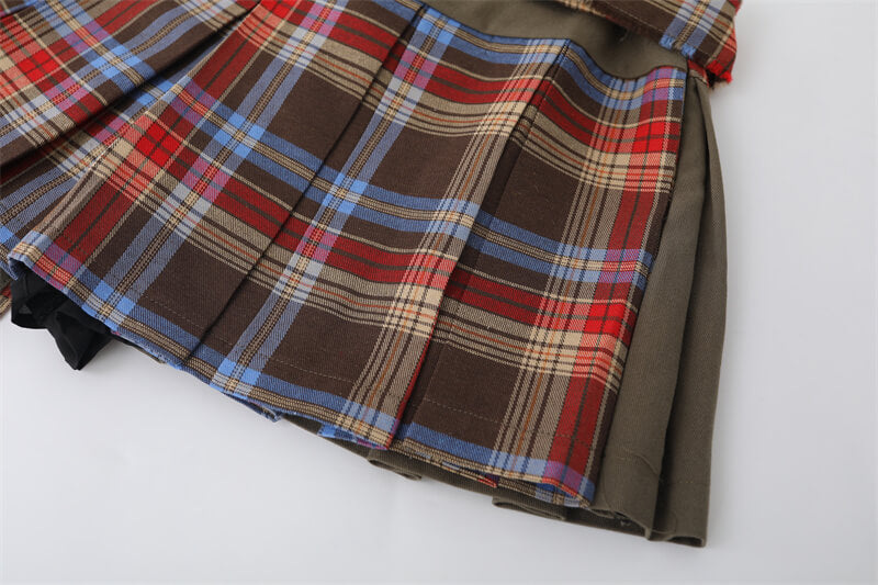 Saturn plaid worn pleated skirt niche retro short skirt BY9140