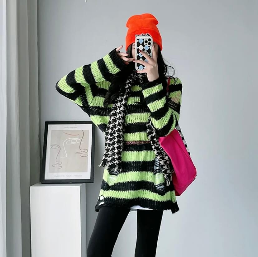 Ins rainbow gradient striped knit sweater BY1008