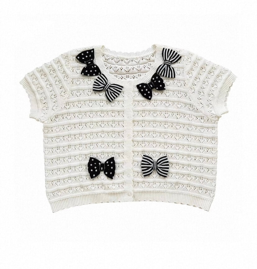 Cute Lolita Bow Decor Polka Dot Versatile Cardigan 9255