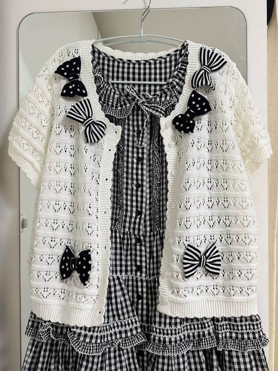 Cute Lolita Bow Decor Polka Dot Versatile Cardigan 9255