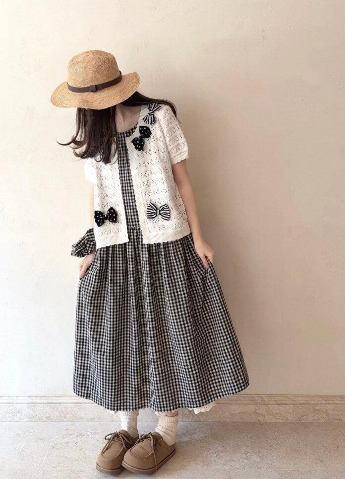 Cute Lolita Bow Decor Polka Dot Versatile Cardigan 9255