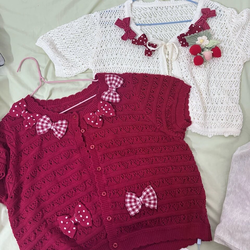 Cute Lolita Bow Decor Polka Dot Versatile Cardigan 9255