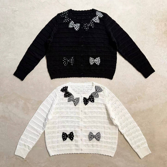 Cute Lolita Bow Decor Polka Dot Versatile Cardigan 9255