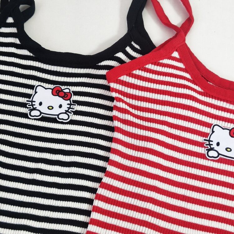 Cute Hello Kitty Y2K Spicy Girl Strap Striped Top BY1132