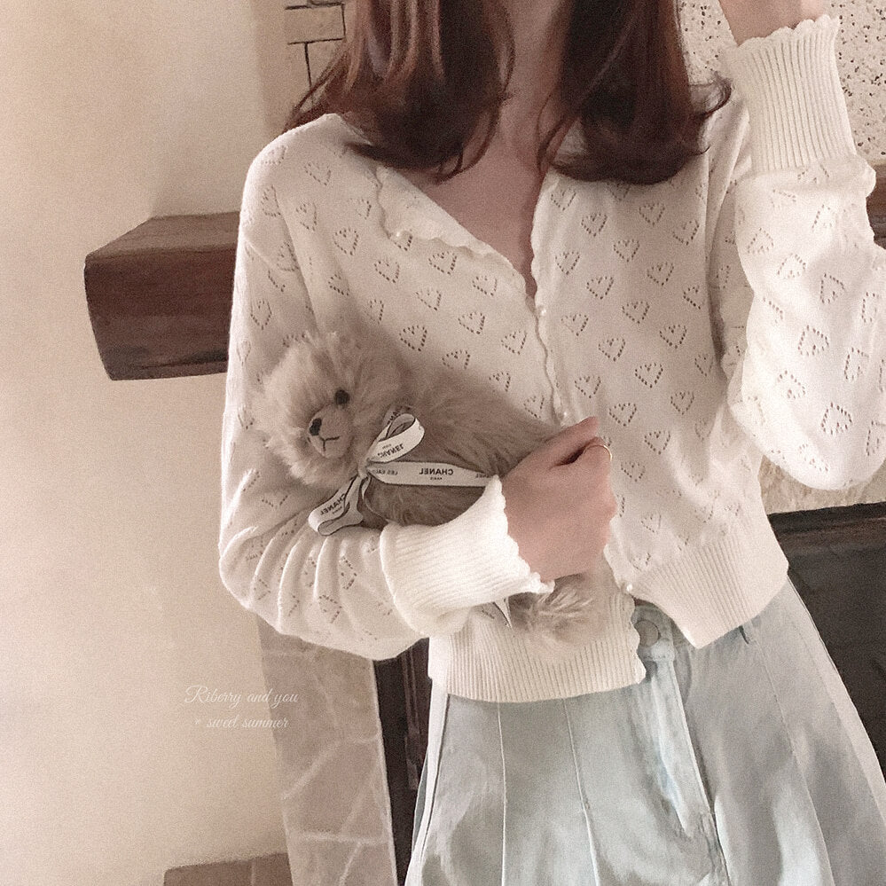 Aesthetic heart hollow knit cardigan sweater BY11131
