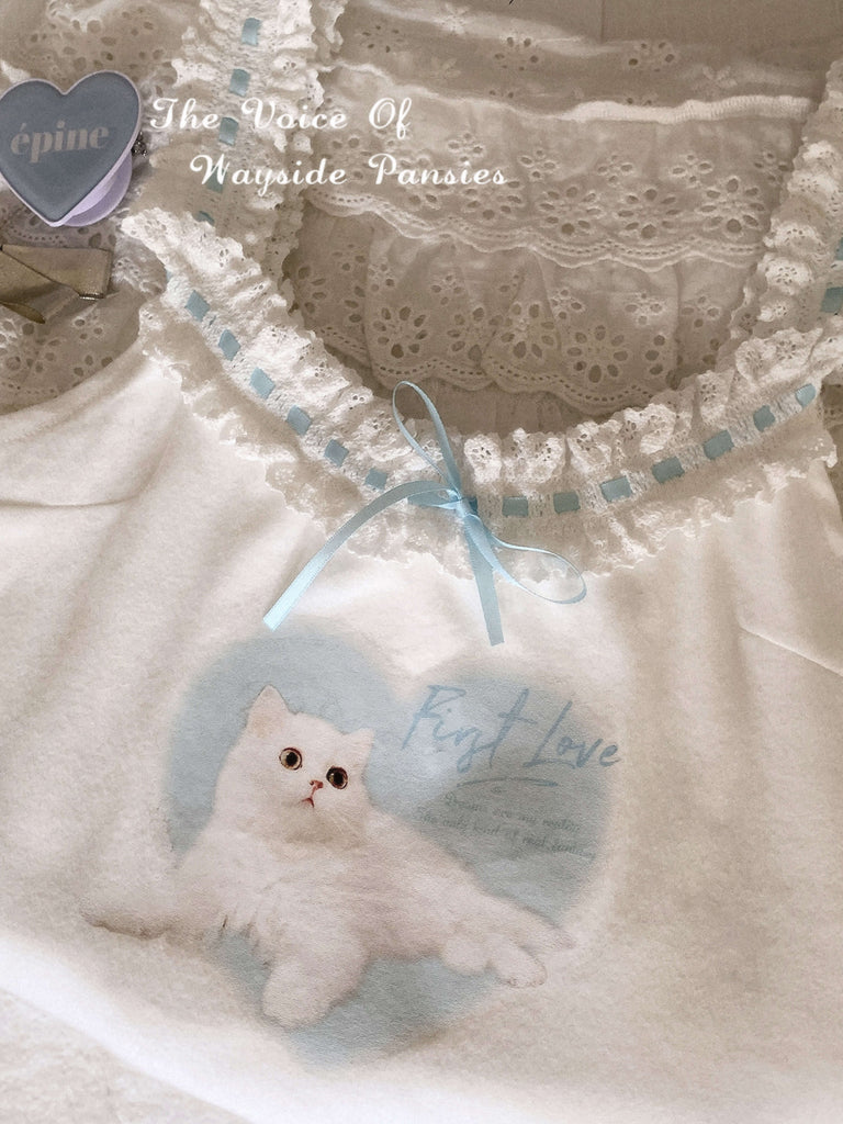 Japanese cute cat lace ribbon sling vest BY11130