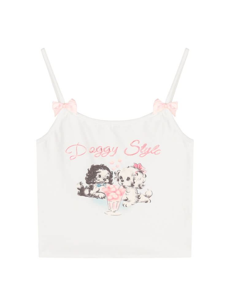 ''Doggy Style'' French Sweet Spicy Girl Cute Bow White Strap BY9203